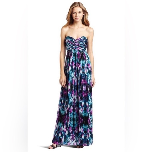 Laundry By Shelli Segal Dresses & Skirts - Laundry Shelli Segal Strapless Gown watercolor silk maxi dress Size 4 EUC